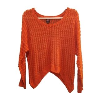 2B Bebe Orange Crew Neck Sweater with Ribbed Texture Size Small